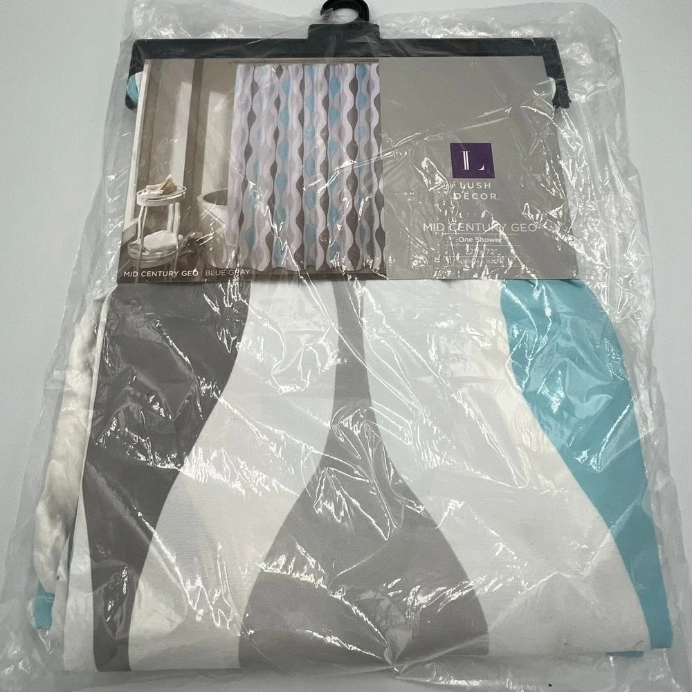 Lush Decor Mid Century Geo Shower Curtain Blue Gray 72x72 Geometric New